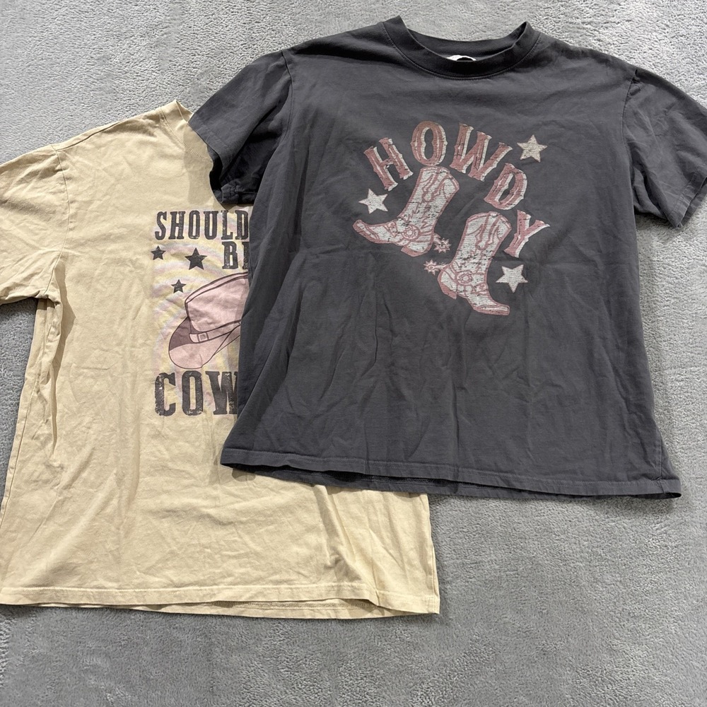 Lot of 2 Pink Lily Western T Shirt Women's Small Short Sleeve Crew Cowboy Rodeo